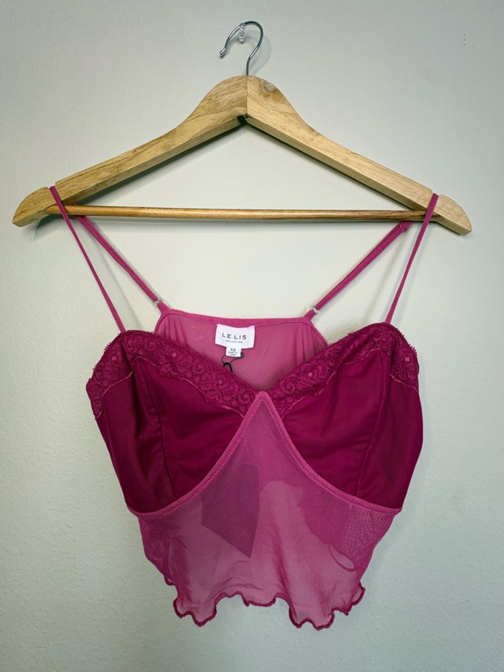 Le Lis Two-Tone Fuchsia & Pink Lace-Trim Crop Cami